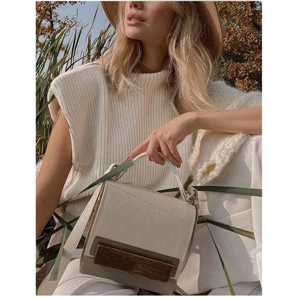 Huaqiao Women's High Neck Knit Sweater Vest Padded Shoulder Turtleneck - Picture 2 of 10